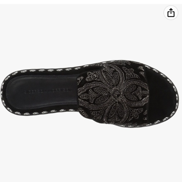 New! SIGERSON MORISSON Velvet Embroidered Studded Suede Leather Slides - Picture 5 of 11